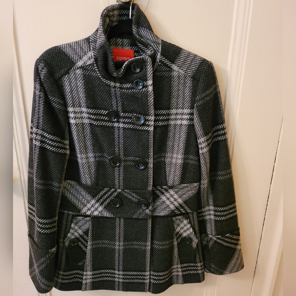 Esprit Gray Plaid Peacoat